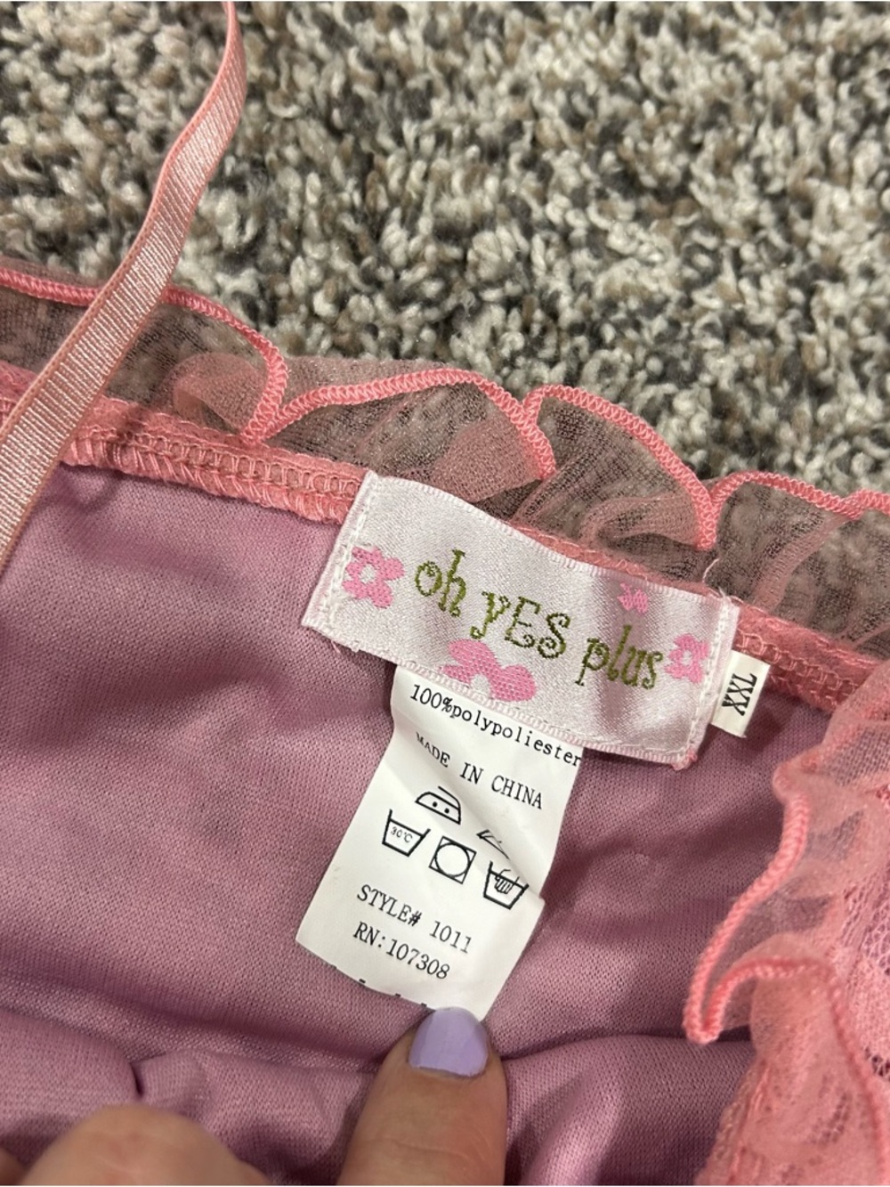 Oh Yes Plus Pink Lace Lined Femme XXL Cami Top Ribbon Tie Coquette Tank Y2K - Picture 4 of 5